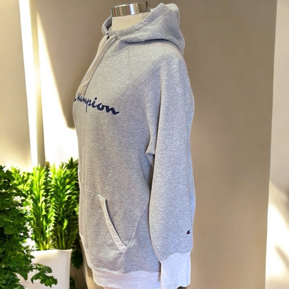 Champion Women's Powerblend Fleece Script Pullover Hoodie In Gray - Picture 10 of 16